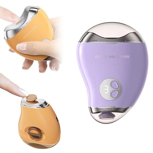 2 in 1 Electric Polishing Automatic Nail Clippers, 2024 New Electric Toe Nail Clippers for Adults Seniors, Automatic Finger Nail Clippers Nail Trimmer with 3 Adjustable Speeds (Purple)