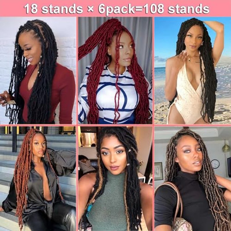 24 Inch Soft Locs Crochet Hair Pre Looped Super Long Faux Locs Crochet Braids Goddess Locs Dreadlocs Synthetic Hair For Black Women (24 Inch (Pack of 6), M1B/DGREEN)