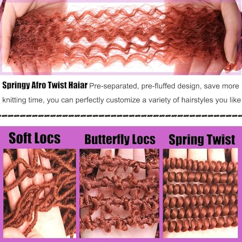 ZRQ 24 Inch Springy Afro Twist Hair 8 Packs Wine Red Marley Crochet Braiding Hair For Distressed Locs Synthetic Pre-Separated Spring Twist Hair Extension For Black Women 8 Strands/Pack (BUG#)
