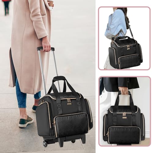 Prokva Rolling Makeup Case with 4 Removable Bags, Professional Makeup Train Case with Wheels, Makeup Artist Travel Bag with Brushes Storage Section, Black (Patent Design)