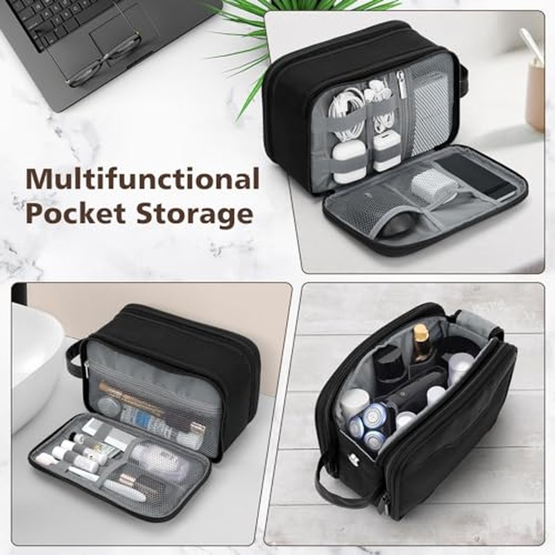 Wedama Toiletry Bag for Men, Medium Hanging Travel Toiletry Bag, Extra Electronic Organizer Bag Waterproof Travel Bag for Toiletries, PU Handle Travel Bag for Travel Trips Swim Camping, Black