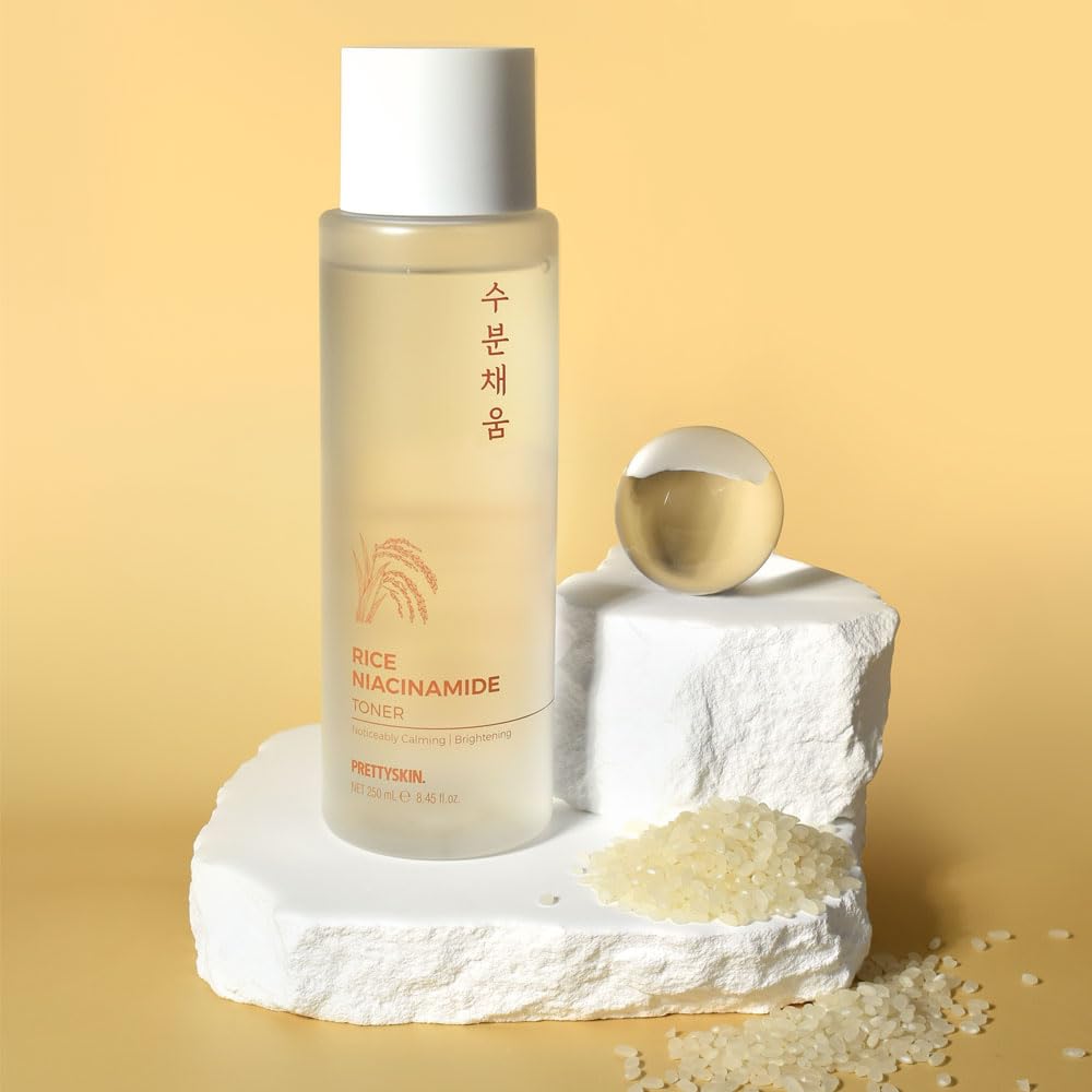 PRETTYSKIN Rice Extract Daily Facial Toner for Sensitive Skin with Niacinamide - Hydrating, Non-Sticky - Skin Tone & Texture Care, Moisture Balance, Soothing 8.45fl.oz (250ml) (Rice Niacinamide)