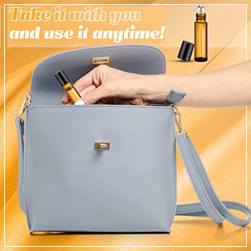 SEEWEY 96 Pcs Essential Oil Roller Bottles 10ml Empty Glass Roller Bottles with Stainless Steel Roller Balls Protection Leakproof with 5 Funnel for Travel Perfume Lip Gloss(Amber)