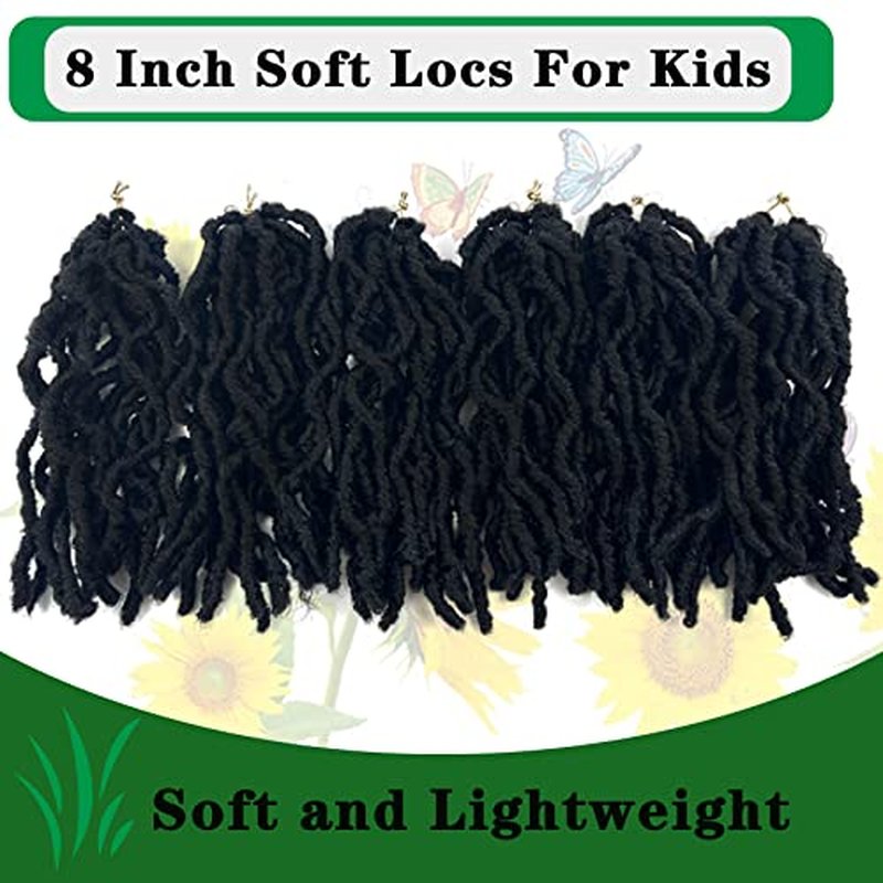 Faux Locs 8 Inch 6 Packs Soft Locs Crochet Hair for Kids, Pre-looped Goddess Locs Braiding Hair New Faux Locs for Black Women(1B#, 6Packs)