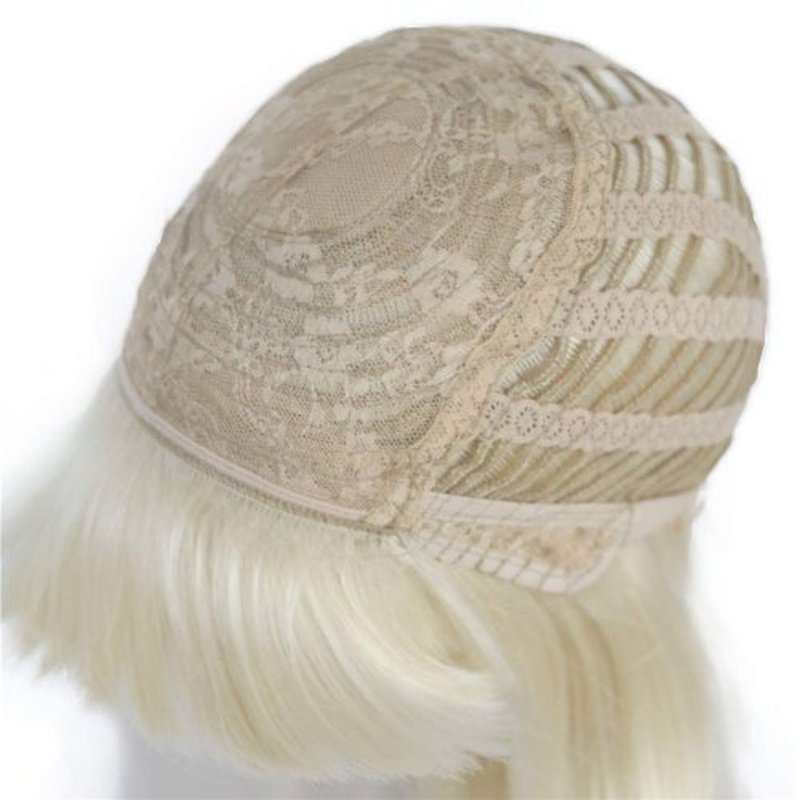 Aimole Short Straight Bob Wig Cute Flat Bangs Synthetic Full Women Wigs(613-Pale Blonde)