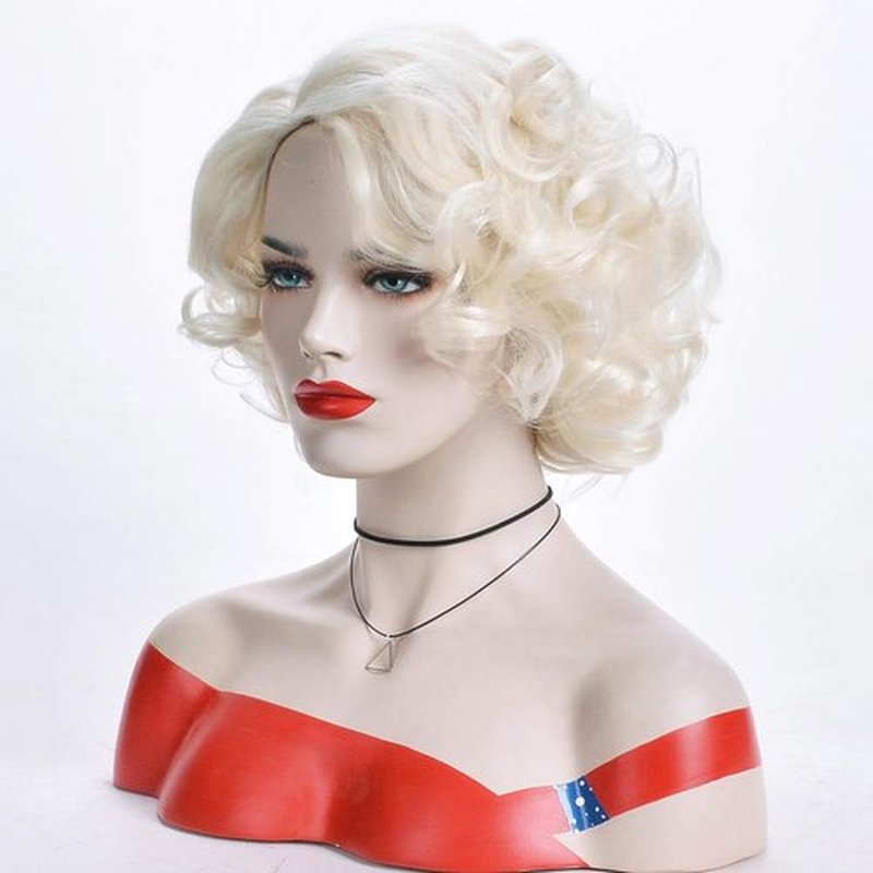 BERON Blonde Wig Women 1920s Blonde Wig Short Curly Blonde Wig Wavy Platinum Wig for Women Cosplay Costume Party Come with Wig Cap (Platinum Blonde)