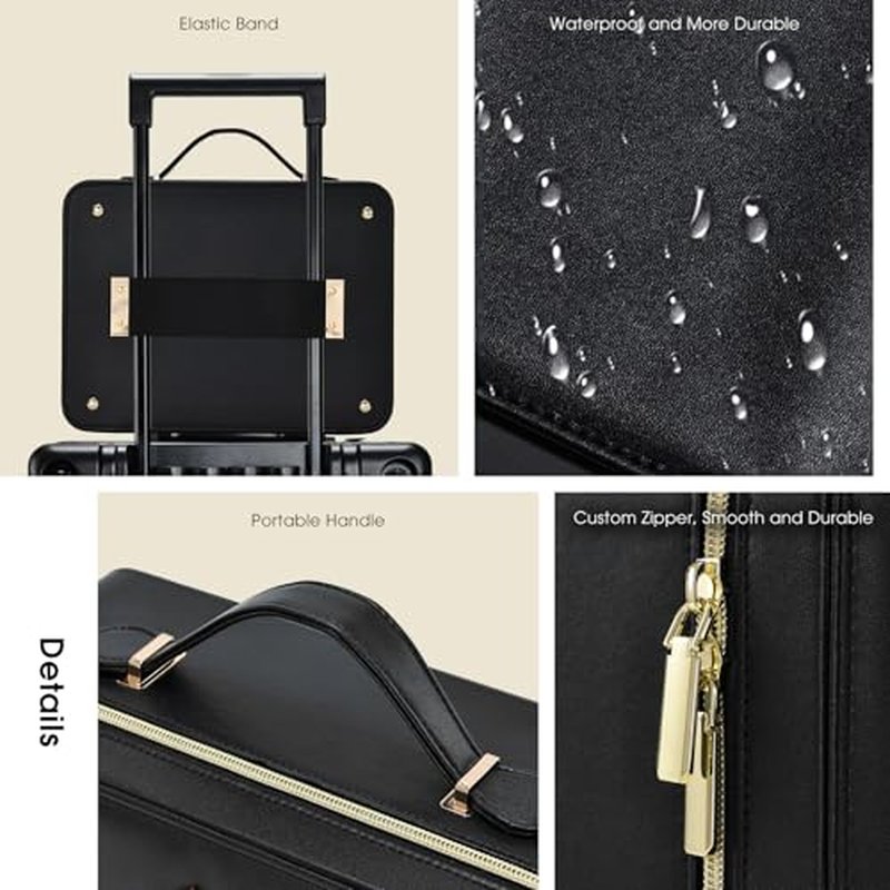 Faquenc 11.4 Inch Extra Large Makeup Bag with LED Lighted Mirror Leather Cosmetic Train Case Light up Mirror Portable Makeup Artist Storage Bag with Dividers Makeup Brush Holder Present Box Black
