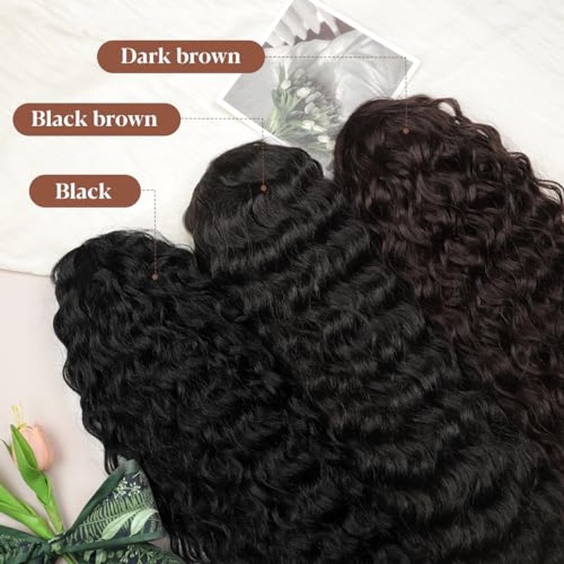 ALXNAN Wavy Curly Ponytail Extension, 8" Black Drawstring Ponytail for Black Women Short Soft Natural Synthetic Hairpiece Thick For Daily Use