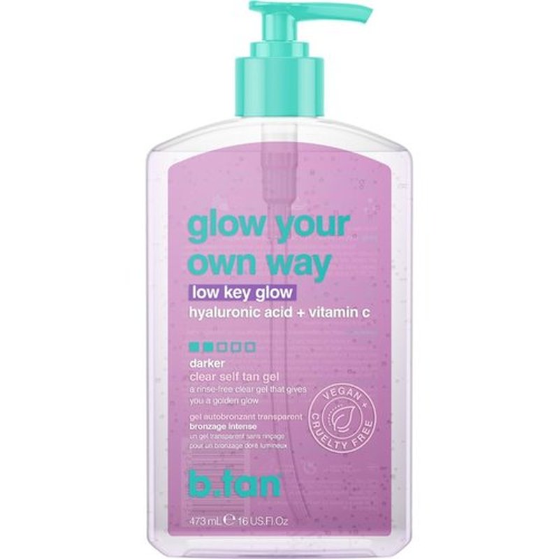 b.tan Dark Clear Self Tan Gel | Glow Your Own way, Low Key Glow - Transfer-Resistant Sunless Tanning Gel, Packed with Hyaluronic acid & Vitamin C, 16 Fl Oz