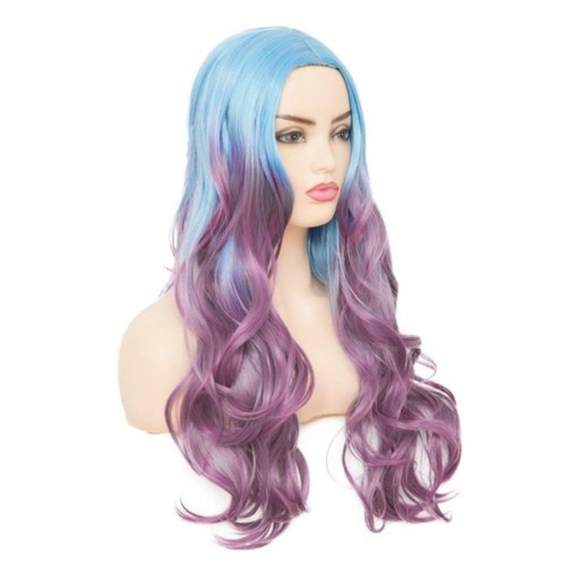 Kaneles Long Curly Wave Purple Wigs for Women Blue To Purple Hair Wigs Middle Part Wavy Wig Tow Color Wigs For Cosplay Daily Party Women Wig
