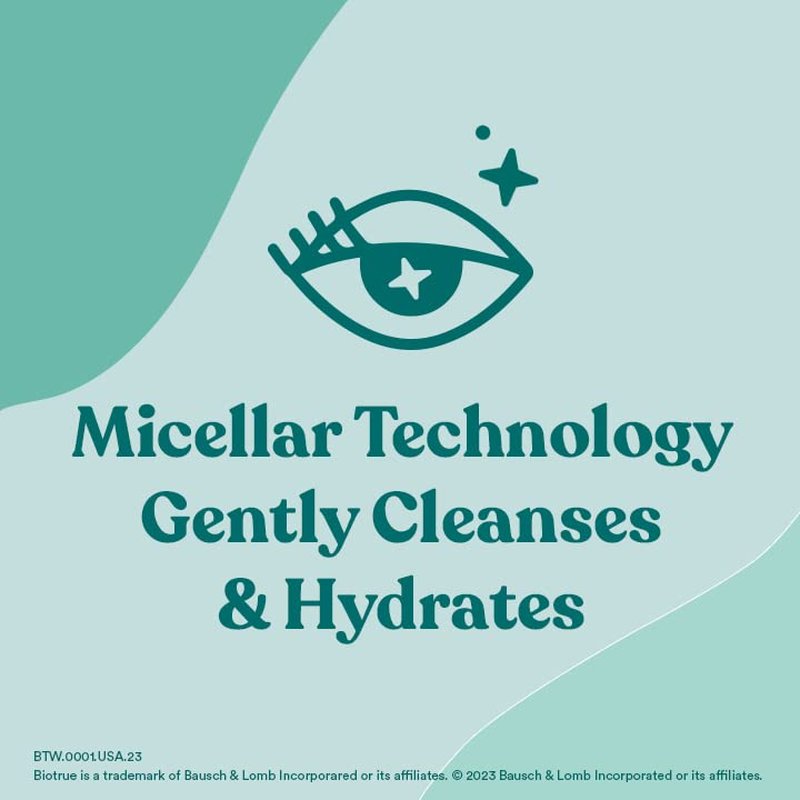 Biotrue Micellar Eyelid Cleansing Wipes - Fragrance-Free Hydrating Eye Care | 30 Count (Pack of 2)
