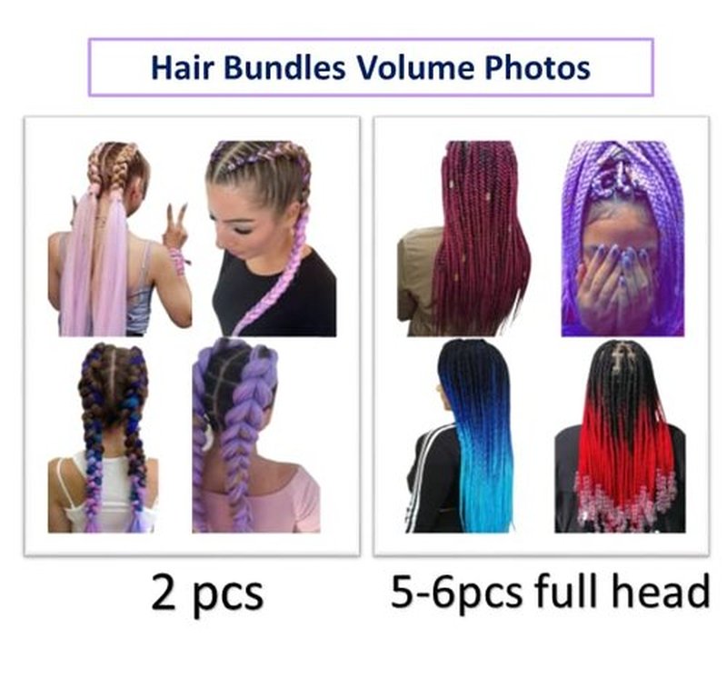 Braiding Hair Extension Jumbo Ombre Colorful for Crochet Braiding 6 Packs (High temperature, Synthetic Fiber, 24 inches) (6 Bundles, Pink to Purple)