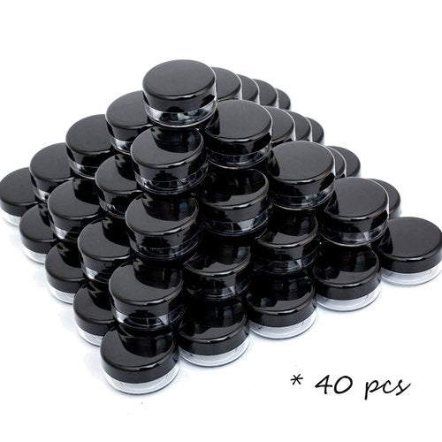 ZEJIA 10 Gram Sample Containers, 40 Count Cosmetic Containers with Lids, Refillable Empty Sample Jars, Small Plastic Containers with Lids (Black)