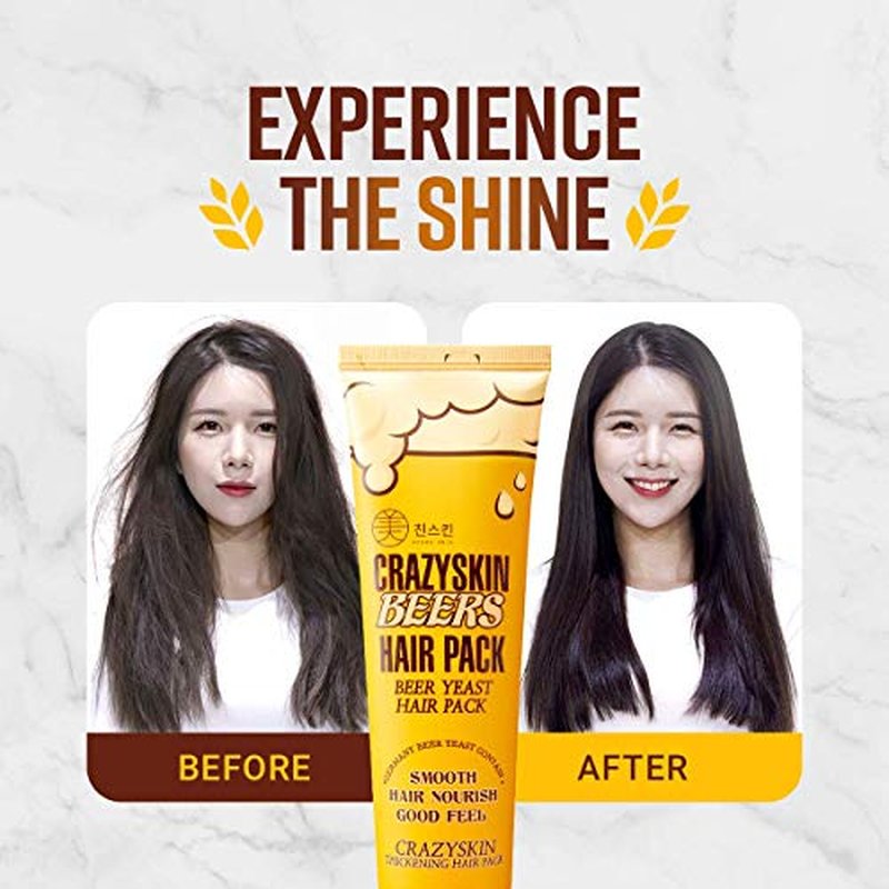 CRAZY SKIN Beer Yeast Hair Treatment Mask - pH5.5 Protein, Keratin, Argan/Camellia Oil, Collagen for Repair and Color Treated Hair 13.5oz(400ml)