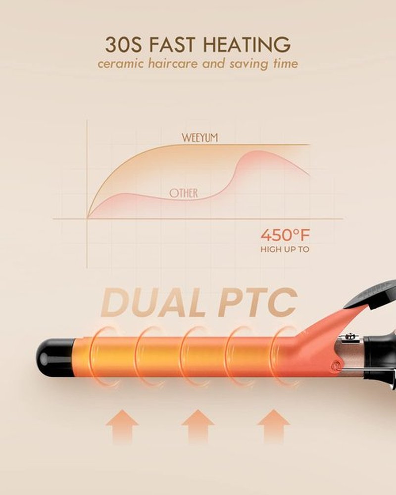 Curling Iron 1 Inch Barrel, Long Barrel Curling Wand for Hair, Ceramic Tourmaline Hair Curling Iron Dual Voltage