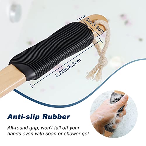 KIPRITII Ergonomically Back Scrubber for Shower,Double-Sided Back Long Handle Wet & Dry Brush for Cellulite and Lymphatic (Black)