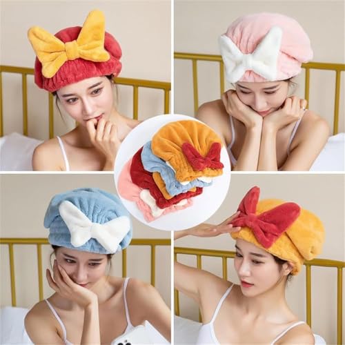 GDSAFS New Super Absorbent Hair Towel Wrap for Wet Hair, 2025 New Microfiber Hair Towel Wrap Dry Turban, Soft Bow Tie Plopping Head Towels Shower Cap, Quick-Drying Thickened for Women (Red)