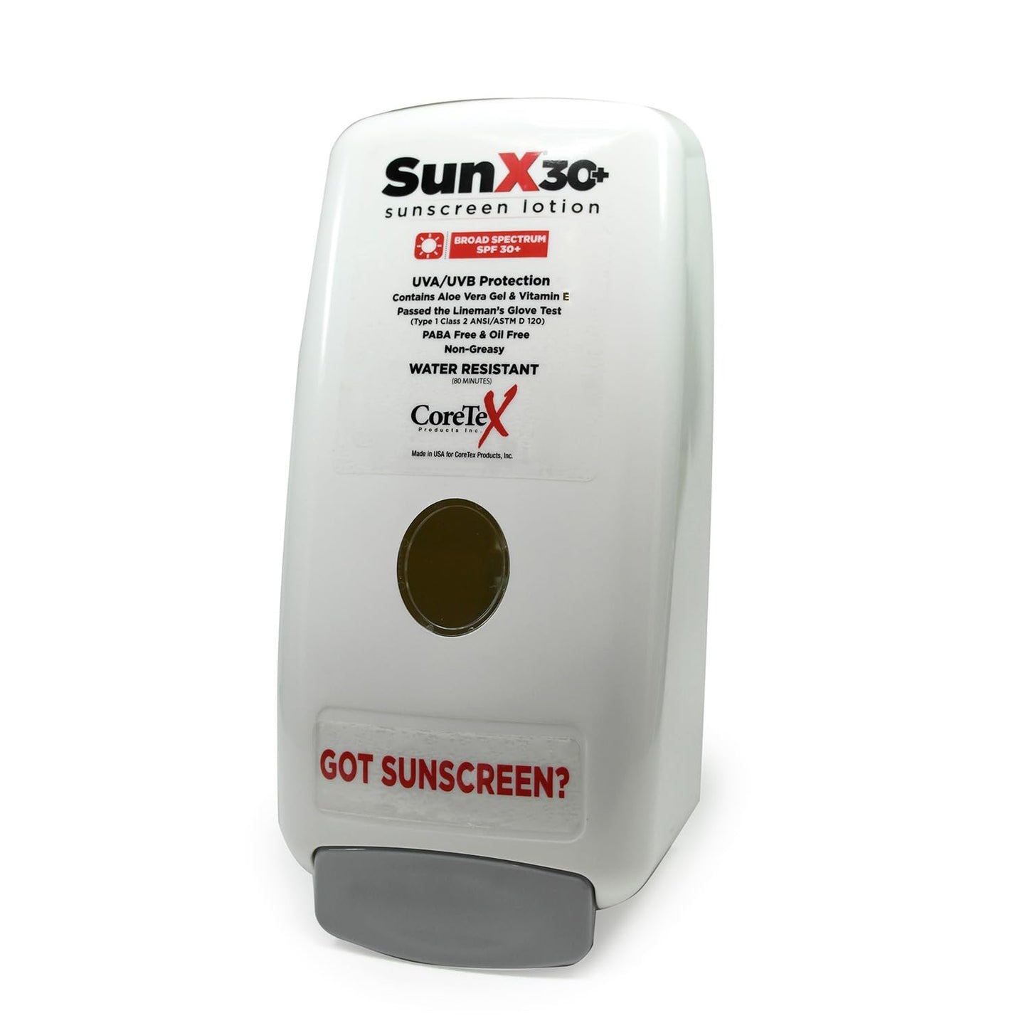 CoreTex Sun X 30+ Wall Mounted Dispenser for Sunscreen Bladder (Dispenser ONLY) - Compatible with Sun X 30 750ml Bladder of Oil Free, Water Resistant, Broad Spectrum (UVA/UVB) Sunscreen Lotion