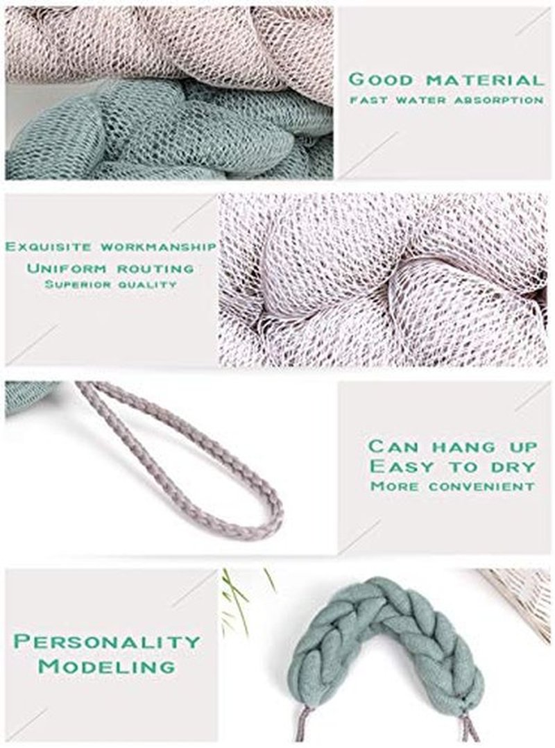 AARainbow 4 Packs Long Stretch Back Sponge with Rope Handles Back Scrubber Bath Shower Mesh Sponge Exfoliating Body Scrub Stretch Braided Loofah for Men and Women (1 White+1 Grey+1 Pink+1 Lotus Pink