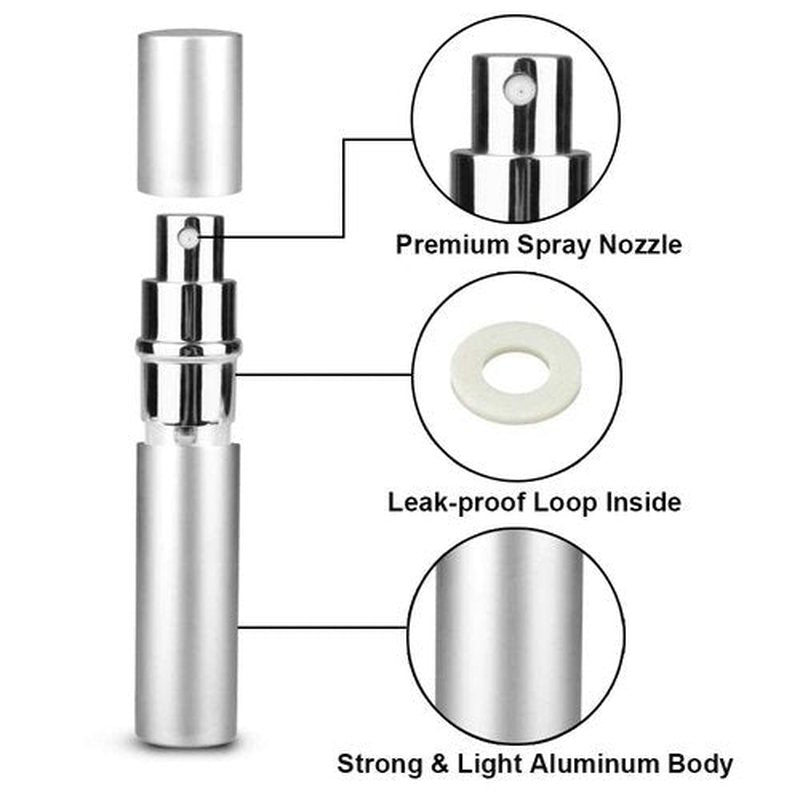 Zingso Portable Mini Refillable Perfume Bottle, 3 Pcs Travel Size Perfume Atomizer Empty Spray Bottle Case for Outdoor and Traveling with Funnel and Perfume Diffuser (B - 10ml (Black+Silver+Blue))