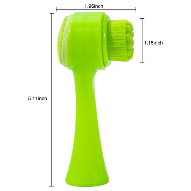 Beomeen Face Brush 2 in 1, Silicone Facial Cleansing Exfoliating Brush Soft Bristles Pore Deep Cleansing Manual Dual Face Wash Scrub Brush For Massaging, Makeup Skincare Removal, Fluorescent Green