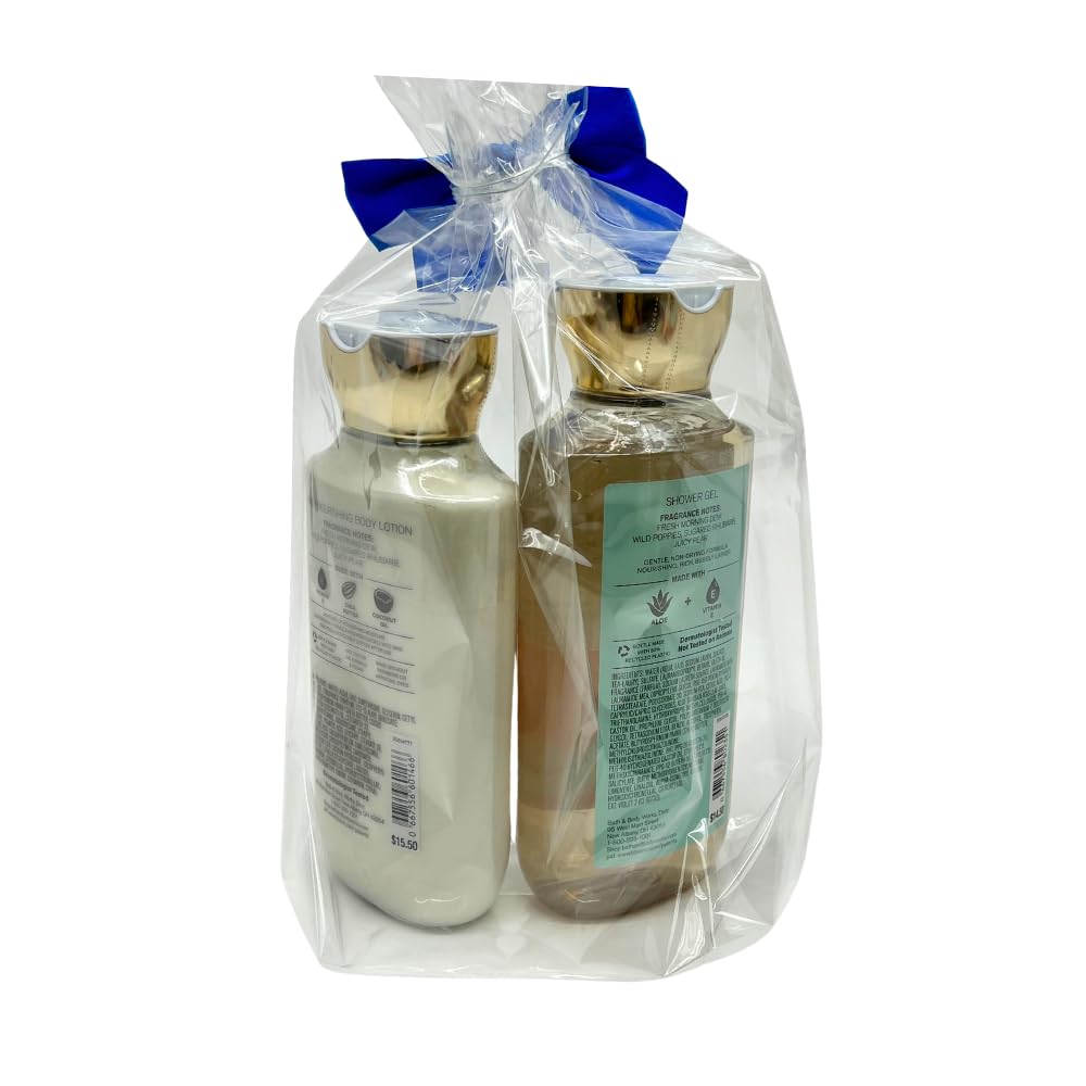 Bath & Body Works POPPY Shower Gel & Body Lotion - 2pc bundle with a Blue Bow for Holidays & Gifts