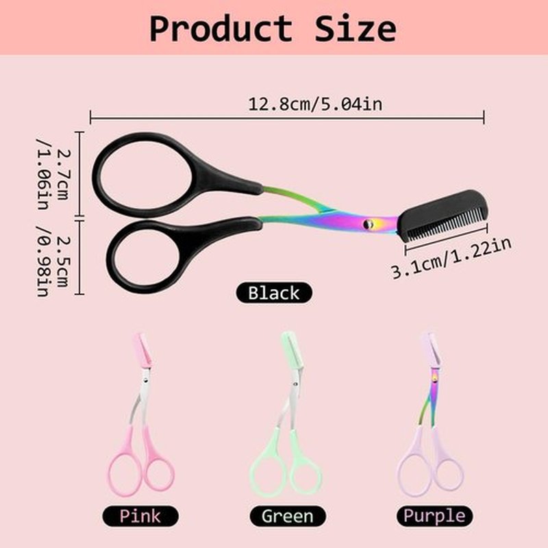 Eyebrow Trimmer Scissor,2024 New Eyebrow Trimmer for Women Men,Eyebrow Scissors with Comb,Non-Slip Eyebrow Cutter Eye Brow Razors,Eye Brow Shaper Trimming Scissors Makeup Tool (3PC-B)
