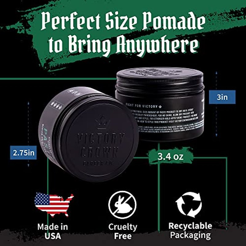 Victory Crown Paste Pomade for Men - Low Shine - Men's Styling Hair Gel & Cream for Natural Texture Hairstyles - Easy to Restyle - Waterbased Hair Paste Pomade - Non Greasy - 3.4oz
