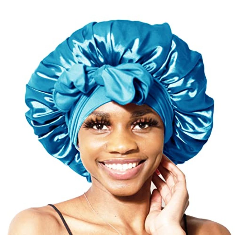 BONNET QUEEN Large Satin Bonnet Silk Bonnet for Sleeping Women Hair Bonnet Big Bonnet Night Sleep Cap Scarf Wrap for Curly Hair with Tie Band Pink