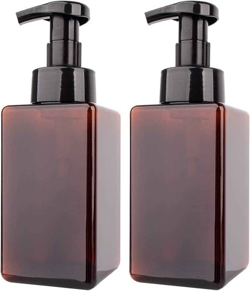 Foaming Soap Dispenser - 15oz Refillable Pump Bottle for Bathroom & Kitchen | Amber Brown, 2 Pack