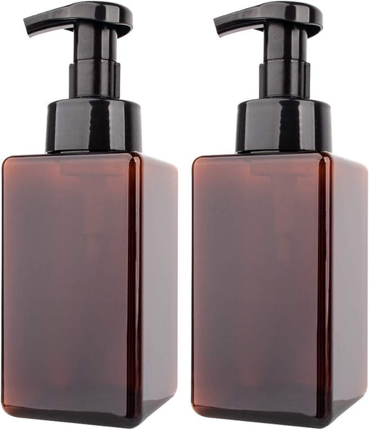 Foaming Soap Dispenser - 15oz Refillable Pump Bottle for Bathroom & Kitchen | Amber Brown, 2 Pack