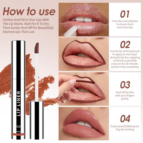 Veldoro Lip Stain, Veldoro Peel Off Lip Stain, Nude Lipliner Makeup,Lip Liner Stain Peel, Lip Stain -Peel & Reveal, Long-Lasting Plumper Lips (Dark Brown+Light Brown, One size)
