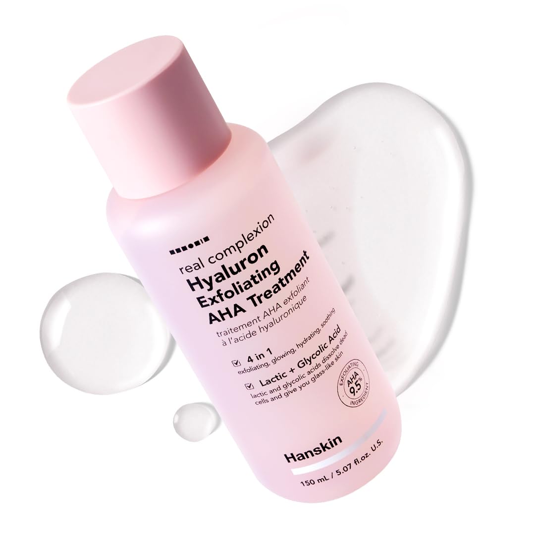 Hanskin Hyaluron Exfoliating AHA Treatment – Korean Exfoliating Toner with Glycolic & Lactic Acid for Smooth, Hydrated, Glass Skin | pH-Balanced Daily Skin Booster for Dull, Dry Skin, 5.07 fl oz
