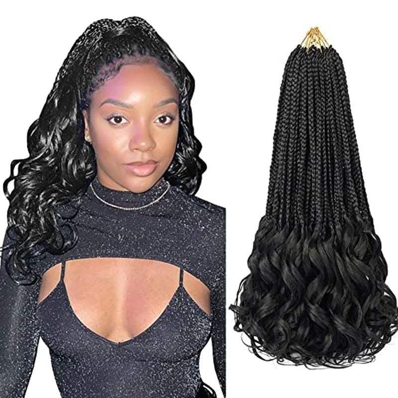 8 Packs French Curl Crochet Braids 18 Inch Goddess Box Braids Crochet Hair French Curly Braiding Hair Crochet Hair for Black Women French Curly Braids With Loose Wavy Ends Hair Extensions( 18 Inch (Pack of 8)，T27# )