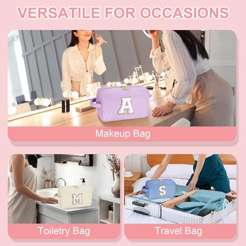 YOOLIFE Makeup Bag for Teen Girls - Cute Travel Makeup Bags Skincare Bag Corduroy Cosmetic Bag Personalized Gifts for Women Her Mom Daughter Sister Birthday Gifts for Women Girls Her Gifts Letter T