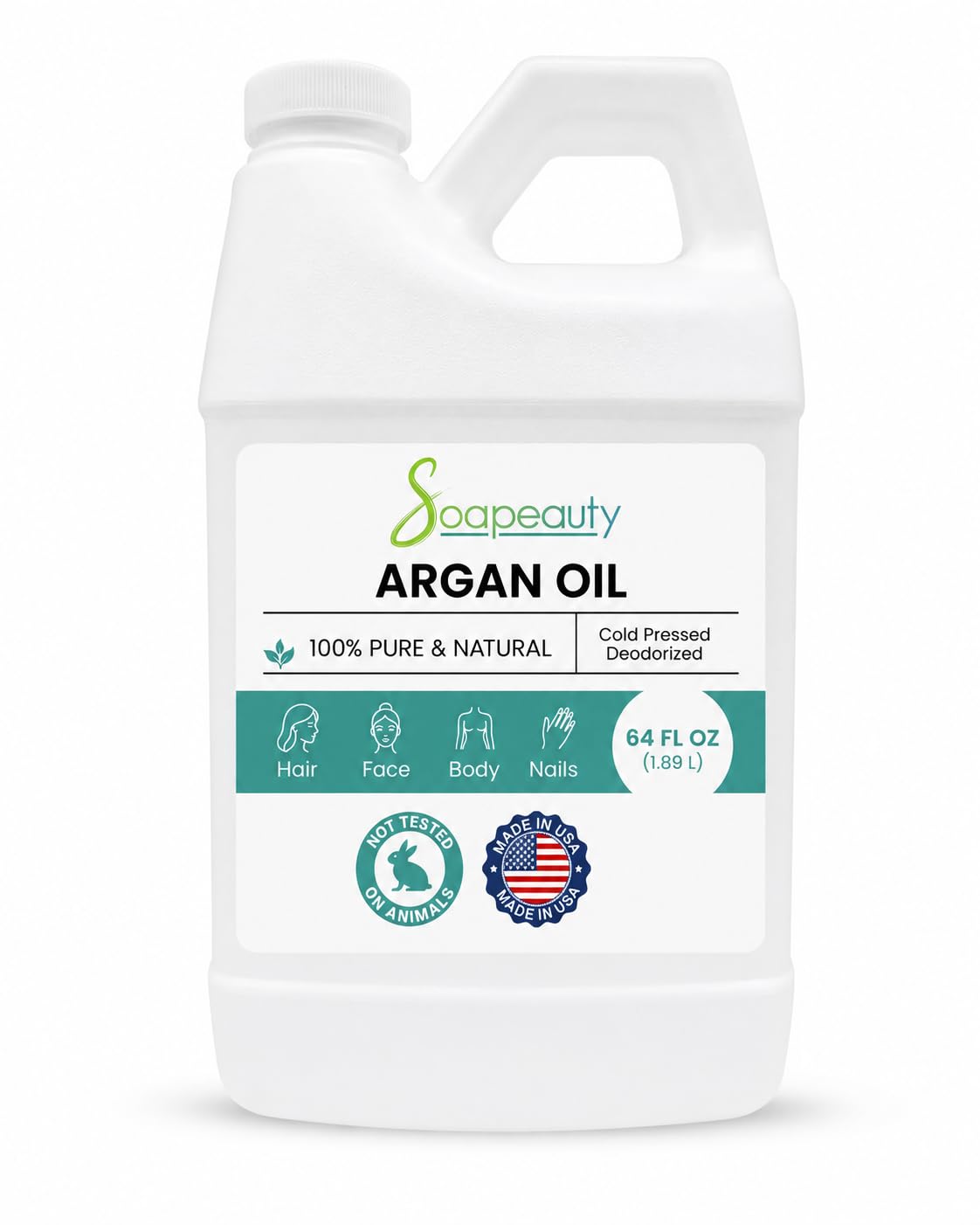 Soapeauty Argan Oil Refined | 100% Pure & Natural | Carrier Oil for Essential Oils | Moisturizer for Skin, Face & Scalp | Hydrating Hair Oil for Dry, Damaged Hair | 64 fl oz