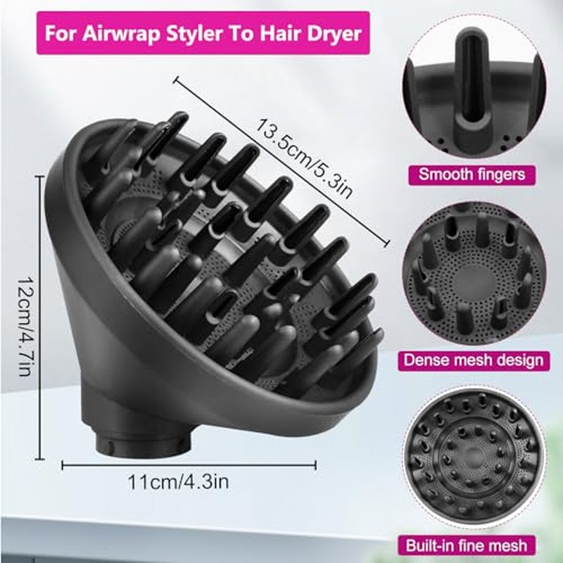 Upgraded Diffuser Attachment for Dyson Curling Iron HS05 HS03 HS01, Portable Hair Dryer Diffuser Nozzle Converting for Airwrap Styler To Hair Dryer