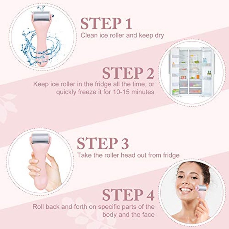 Ice Roller for Face and Eye 2 Pcs,Face Roller Skin Care for Puffiness,Migraine,Pain Relief,Eye Roller For Puffy Eyes Dark Circles,Stainless Steel Facial Roller (Pink)