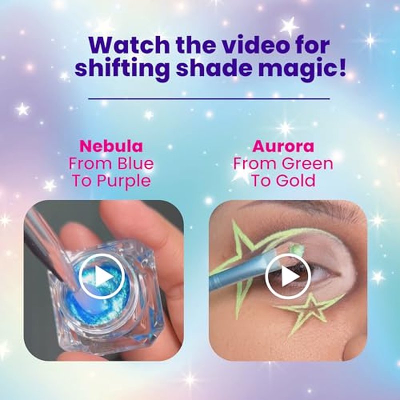 Blossom x babyleska Stellar Glow Gel Chrome Flake Eyeshadow Flake Multichrome Color Gradient Shiny Eye Shadow Topper Multi-Tone High Shine Finish Metallic Glitter Shimmer, 2pk, Aurora/Nebula