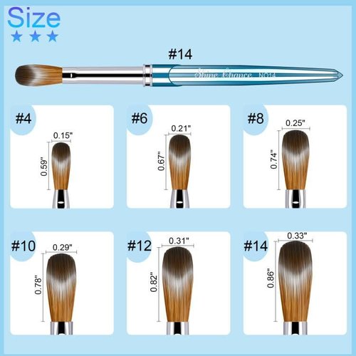 Shine Chance 6Pcs Acrylic Nail Brushes Set, Kolinsky Hair Acrylic Nail Art Brush, Art Design & Polish Mistake Cleaning Manicure Tools for Women Acrylic Application (Size 4 6 8 10 12 14)