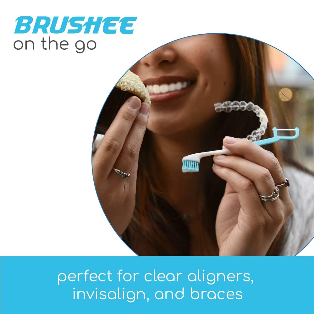 Brushee - The Evolution of Oral Care | 3-in-1 Tool (Pre-Pasted Mini-Brush + Floss + Pick) | Individually Wrapped | Disposable | Prepasted Travel Toothbrushes | Small Adult Toothbrush - (120-Pack)