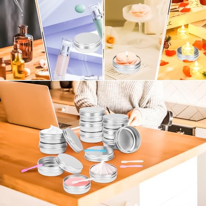 MotBach 16 Pack 2oz Tin Jars, 60ml Metal Tin cans, 2Ounce Aluminum tin can jar Containers with Screw Lid for Lotion Bars, Toiletries, Creams, Samples, Makeup Cosmetic, Spices, Salve, Balms, Beard Balm