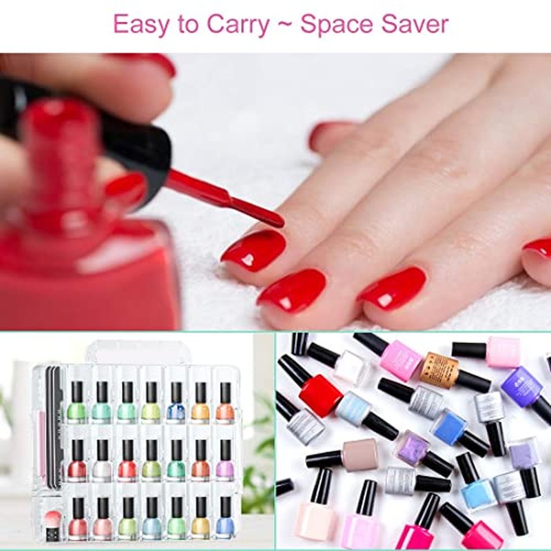 JIASHENG Nail Polish Organizer Case for 48 Bottles, Gel Nail Polish Storage Holder Double Side Adjustable Space Divider for Acrylic Nail Gel Dip Powder Tips Set with Two Toe Separator