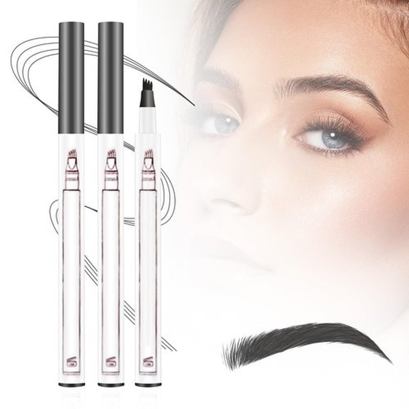 2 PCS Eyebrow Microblading Pen, 2025 New 3D Waterproof Magic Eyebrow Pencil 4 Tipped Precise Brow Pen, Long-Lasting Fine Stroke Microblade Eyebrow Pencil for Natural Makeup (Gray)