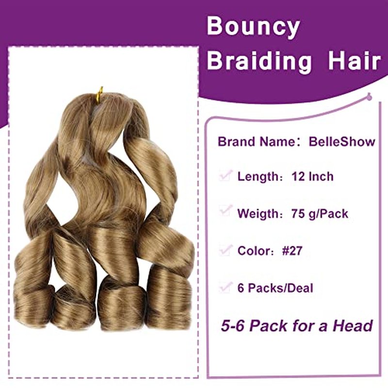 French Curly Braiding Hair 6 Pack 12 In Spanish Curly Braiding Hair for Box Braids Loose Wave Braiding Hair Pre Stretched Crochet Braids Synthetic Micro Spiral Curl Braiding (12Inch Pack of 6, P30/27)