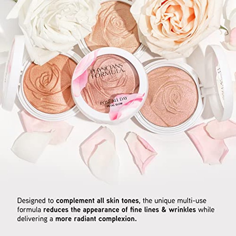 Physicians Formula Rosé All Day Highlighter Blush Face Powder, Shimmer Petal Glow, Pink Soft Petal, Dermatologist Tested, Clinicially Tested