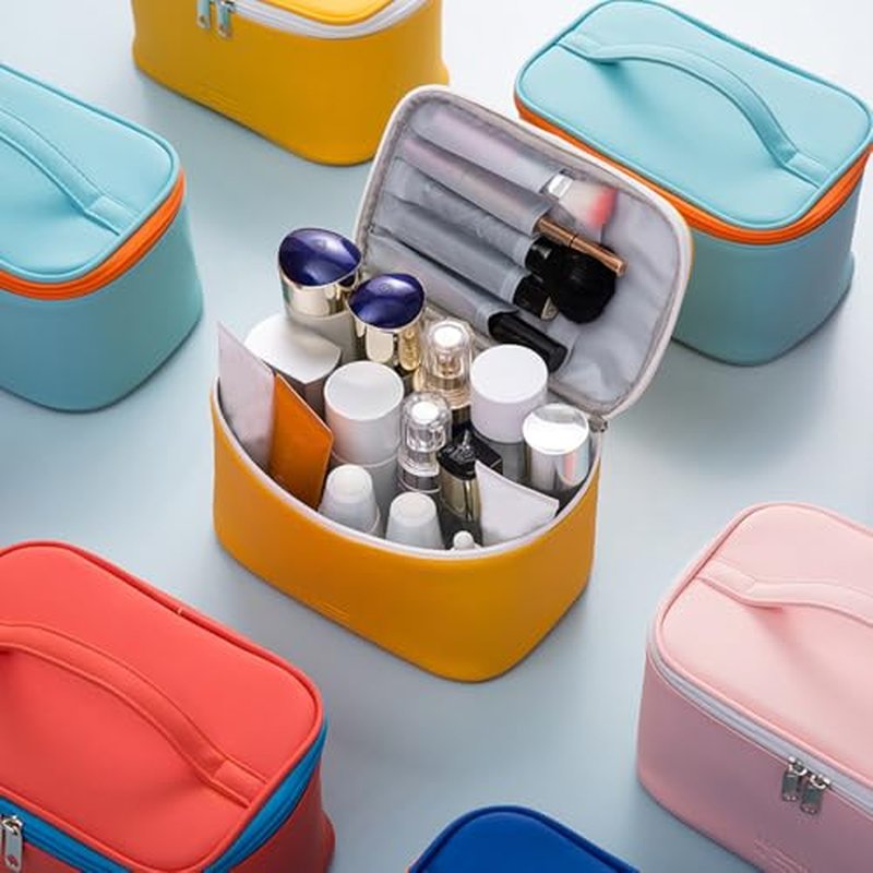 KITENROM Extral Large Makeup Bag Portable Cosmetic Bags for Women Zipper Pouch for Purse Make Up Case with Detachable Divider Toiletry Organization Waterproof Green