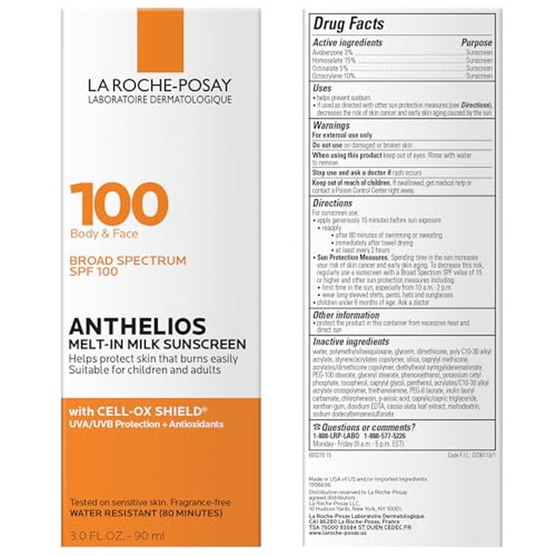 La Roche-Posay Anthelios Melt-In Milk Sunscreen SPF 60 | Sunscreen For Body & Face | Broad Spectrum SPF + Antioxidants | Oil Free Sunscreen Lotion | Lightweight & Fast Absorbing | Oxybenzone Free