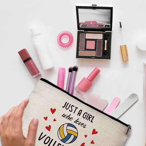 Volleyball Lover Players Cosmetic Bag, Just a Girl Who Loves Volleyball Travel Makeup Bag, Volleyball Gifts for Teen Girls, Inspirational Birthday Gifts for Women Friends Sisters -07