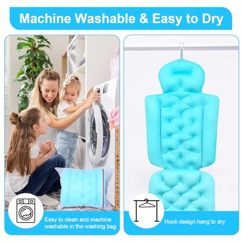 Full Body Bath Pillow for Bathtub, Bath Pillows for Tub with Powerful Non-Slip Suction Cups and Mesh Laundry Bag, Luxury Tub Pillow for Bath for Headrest Neck and Back Support Black
